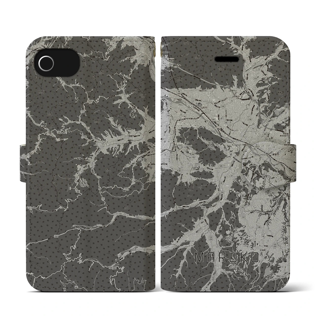 【丸子(長野県)】地図柄iPhoneケース(手帳タイプ)