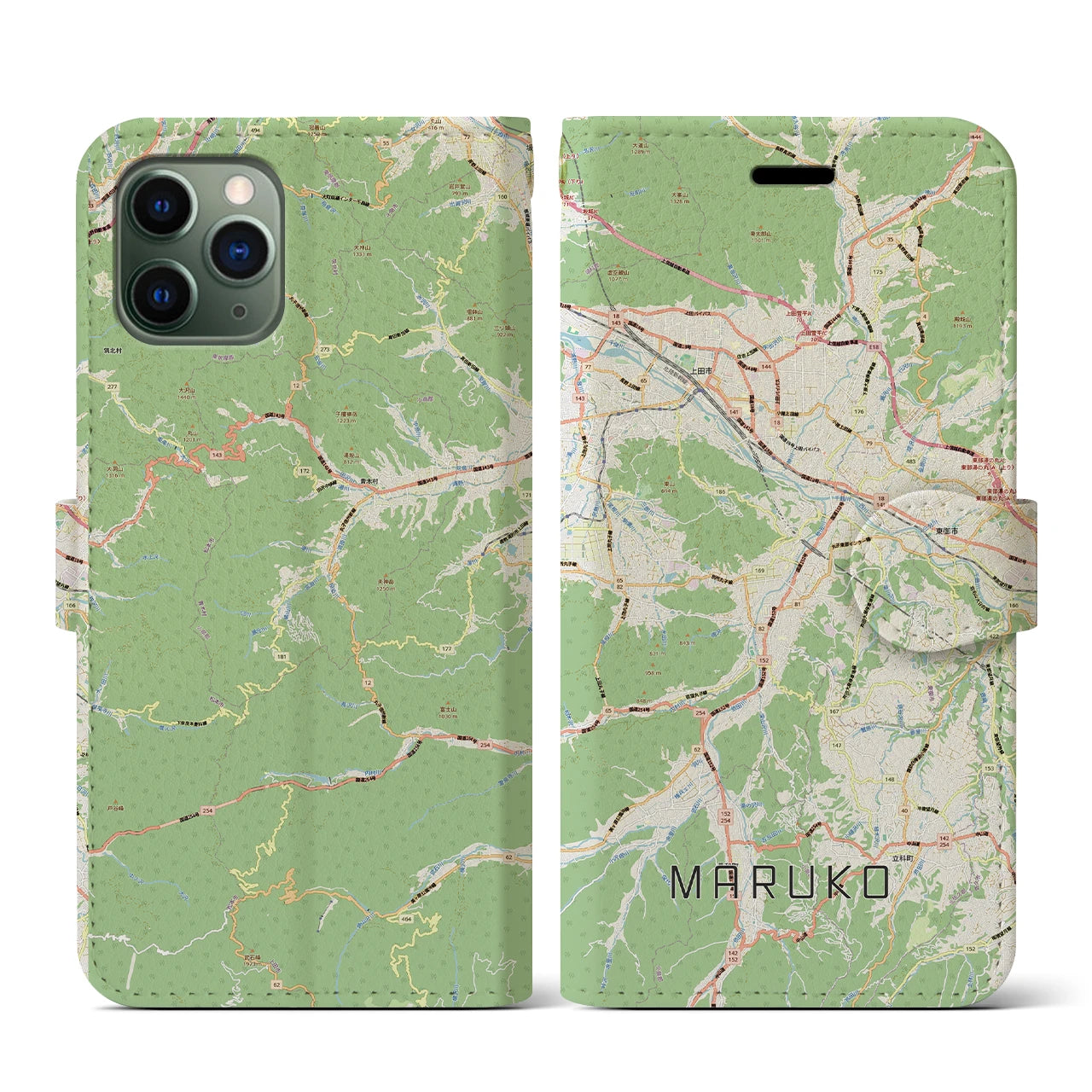 【丸子(長野県)】地図柄iPhoneケース(手帳タイプ)