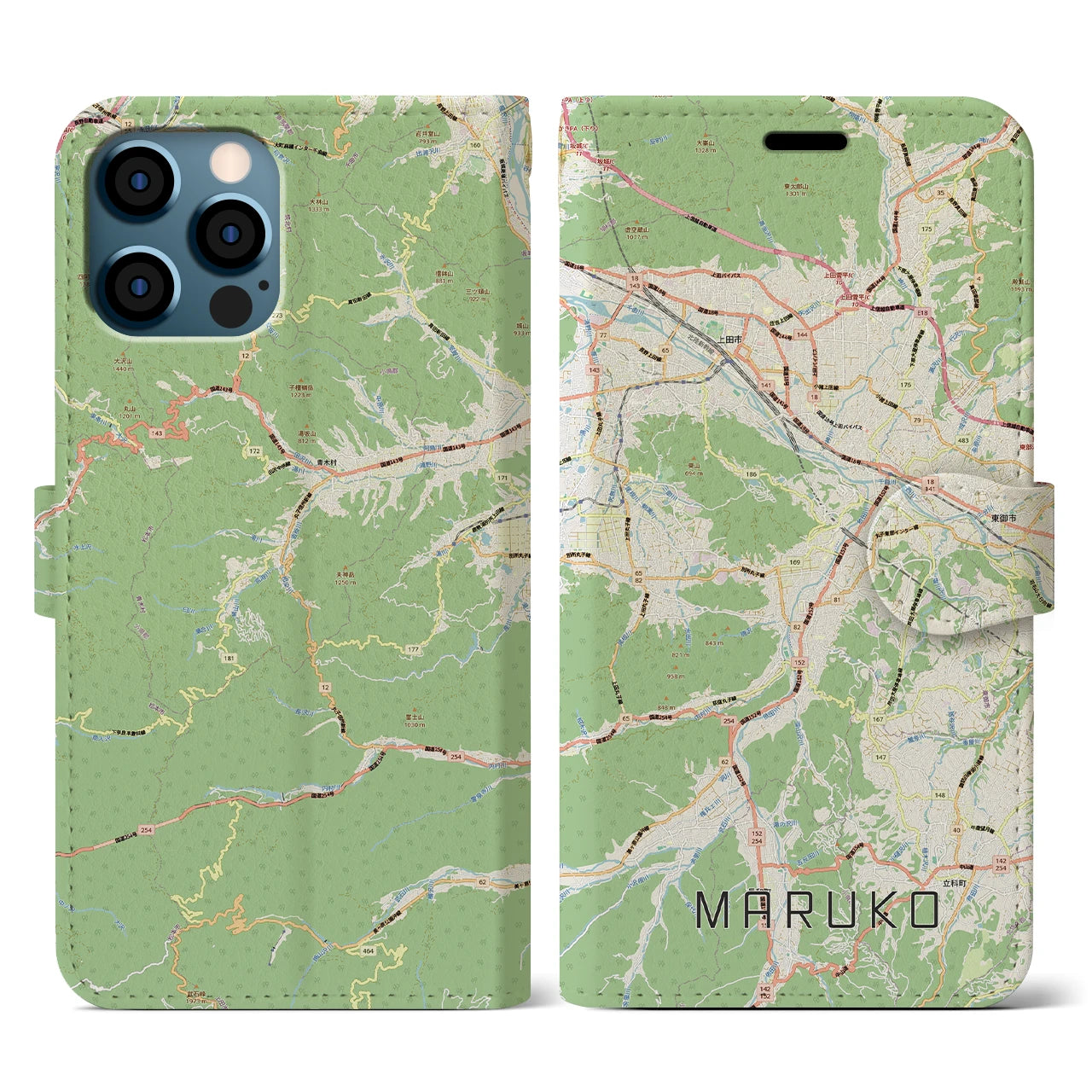 【丸子(長野県)】地図柄iPhoneケース(手帳タイプ)