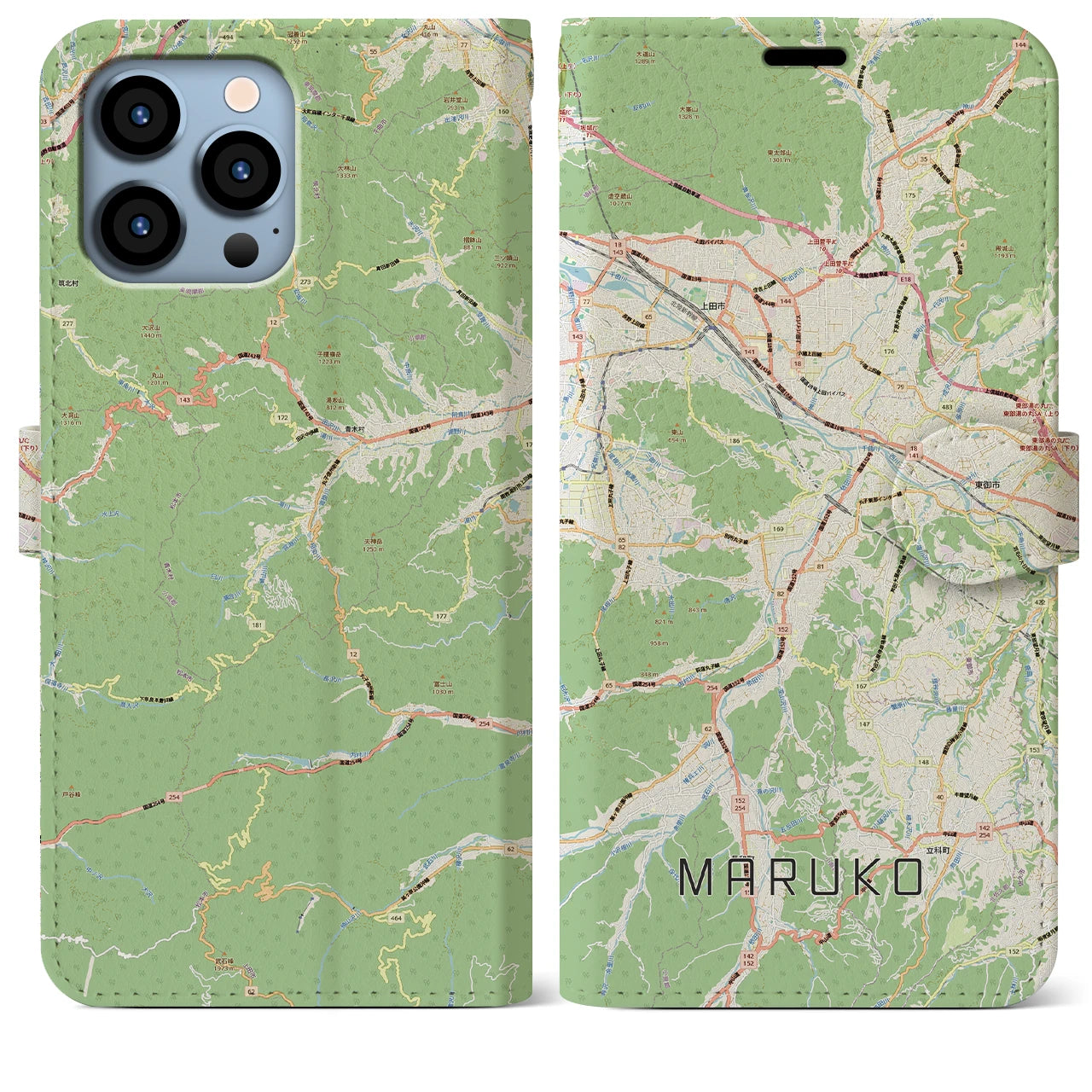 【丸子(長野県)】地図柄iPhoneケース(手帳タイプ)