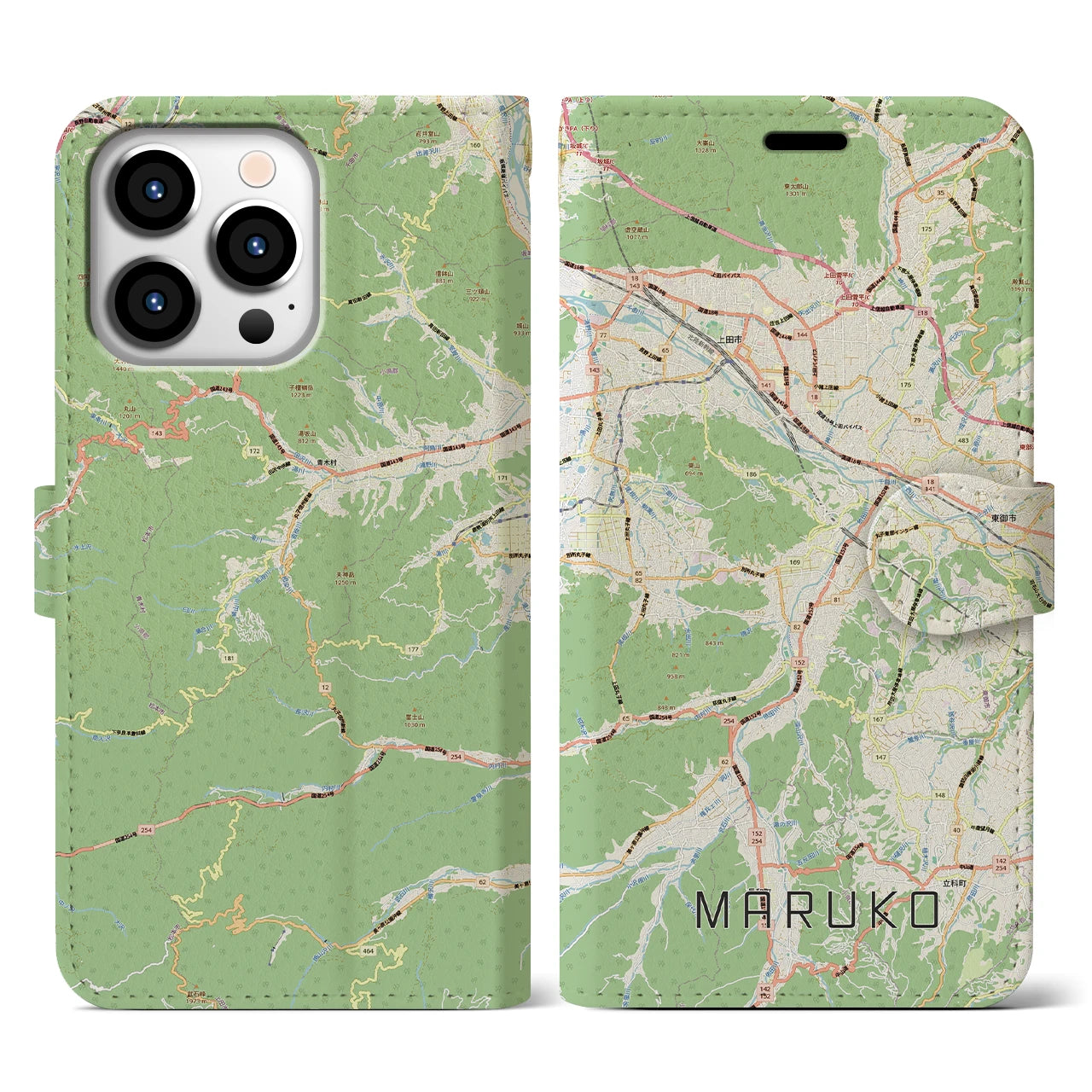 【丸子(長野県)】地図柄iPhoneケース(手帳タイプ)