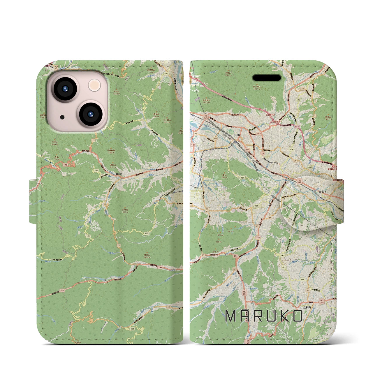 【丸子(長野県)】地図柄iPhoneケース(手帳タイプ)