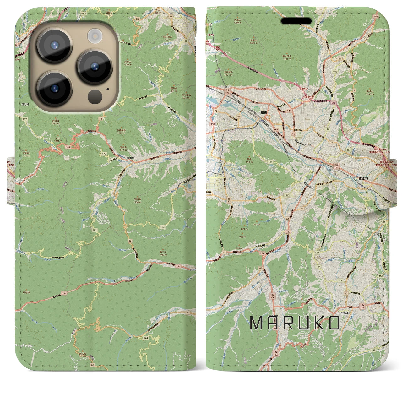 【丸子(長野県)】地図柄iPhoneケース(手帳タイプ)