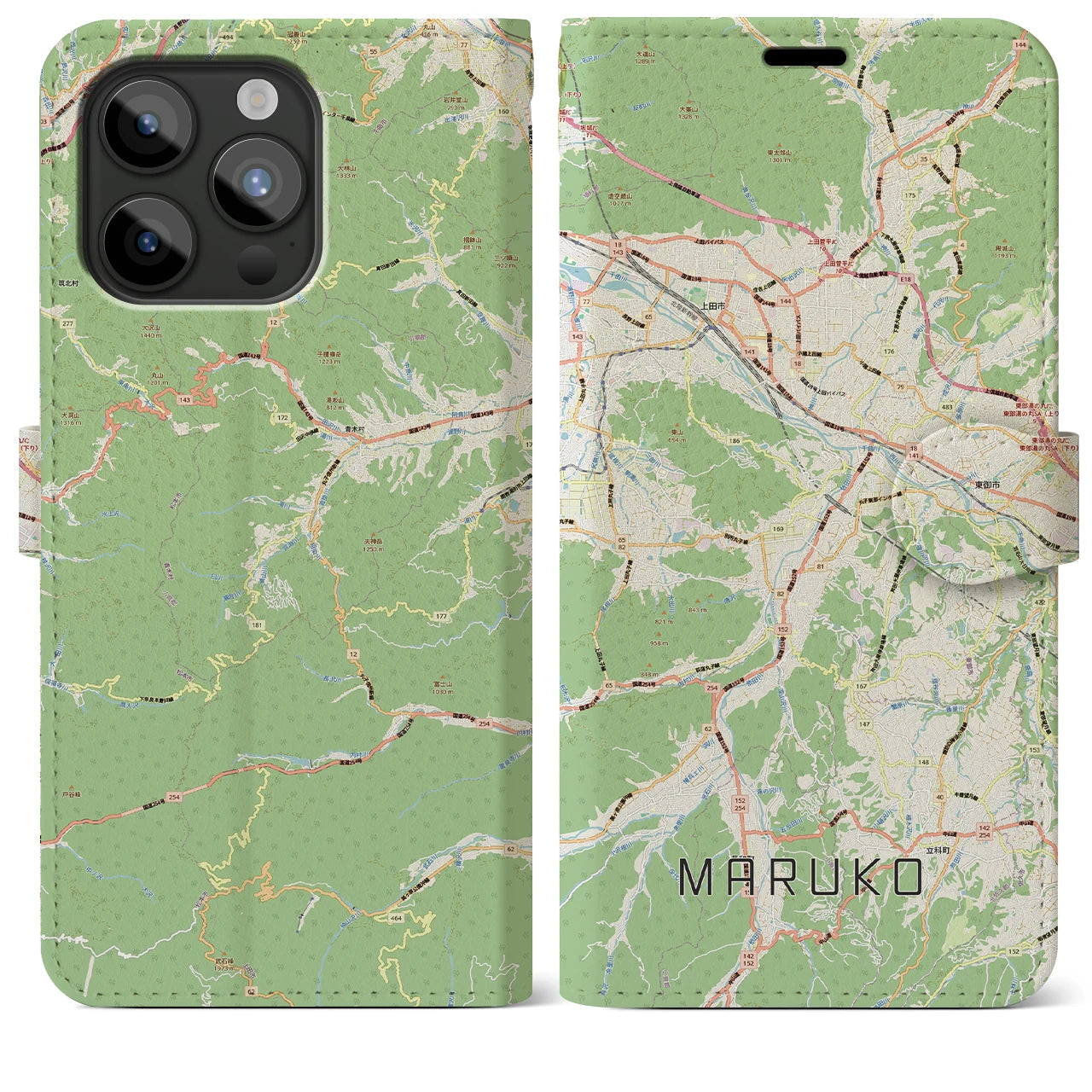 【丸子(長野県)】地図柄iPhoneケース(手帳タイプ)