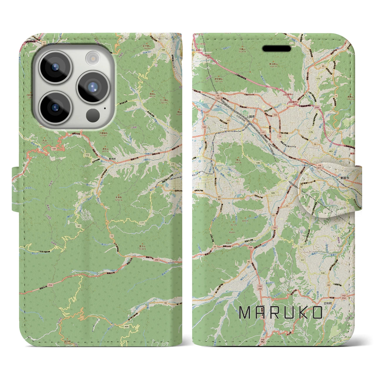 【丸子(長野県)】地図柄iPhoneケース(手帳タイプ)