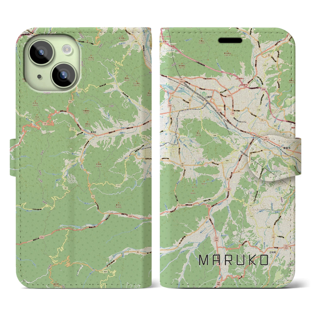 【丸子(長野県)】地図柄iPhoneケース(手帳タイプ)