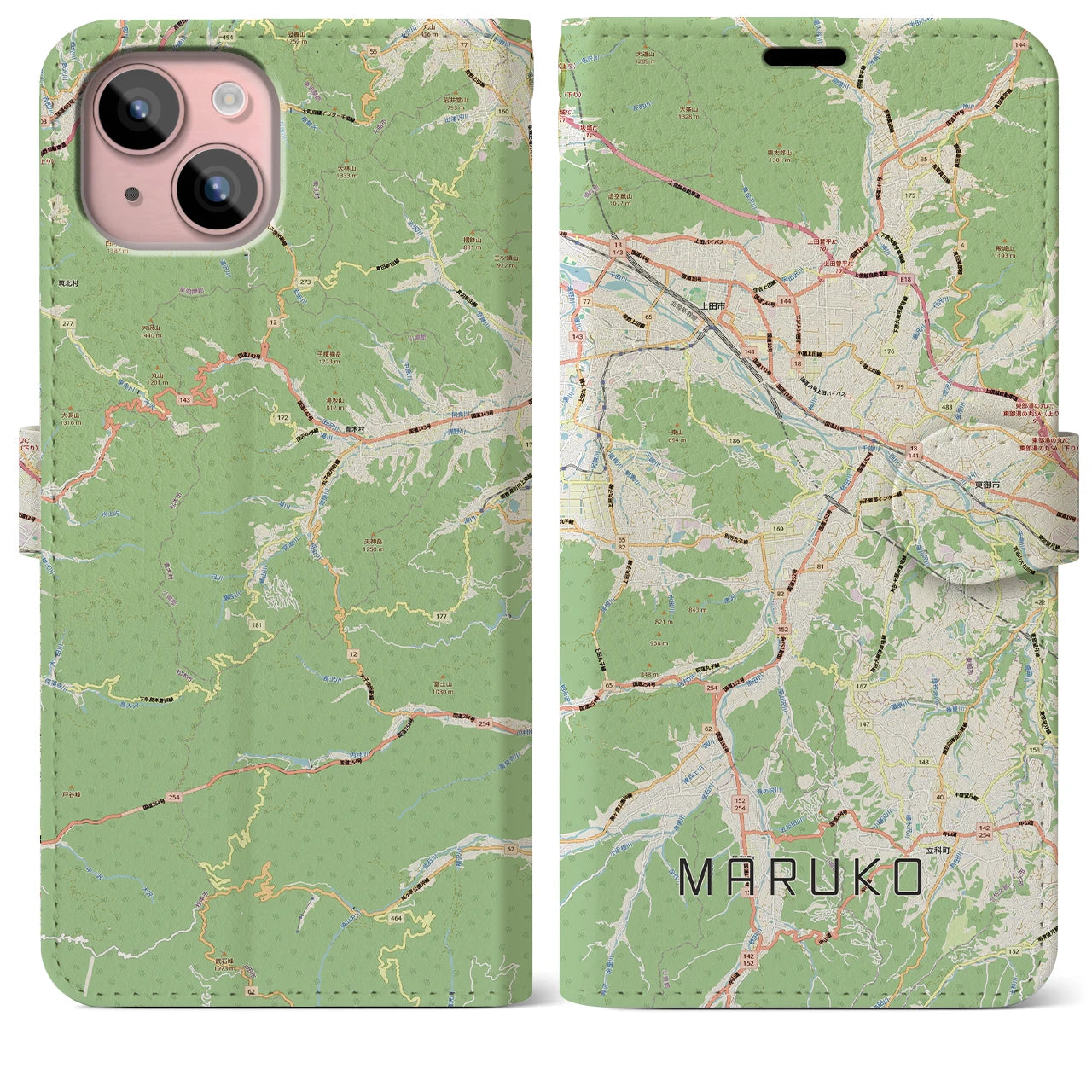 【丸子(長野県)】地図柄iPhoneケース(手帳タイプ)