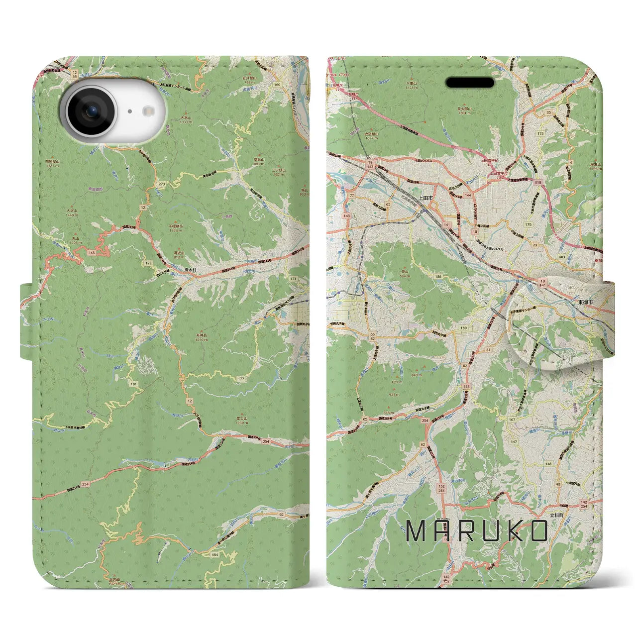 【丸子(長野県)】地図柄iPhoneケース(手帳タイプ)