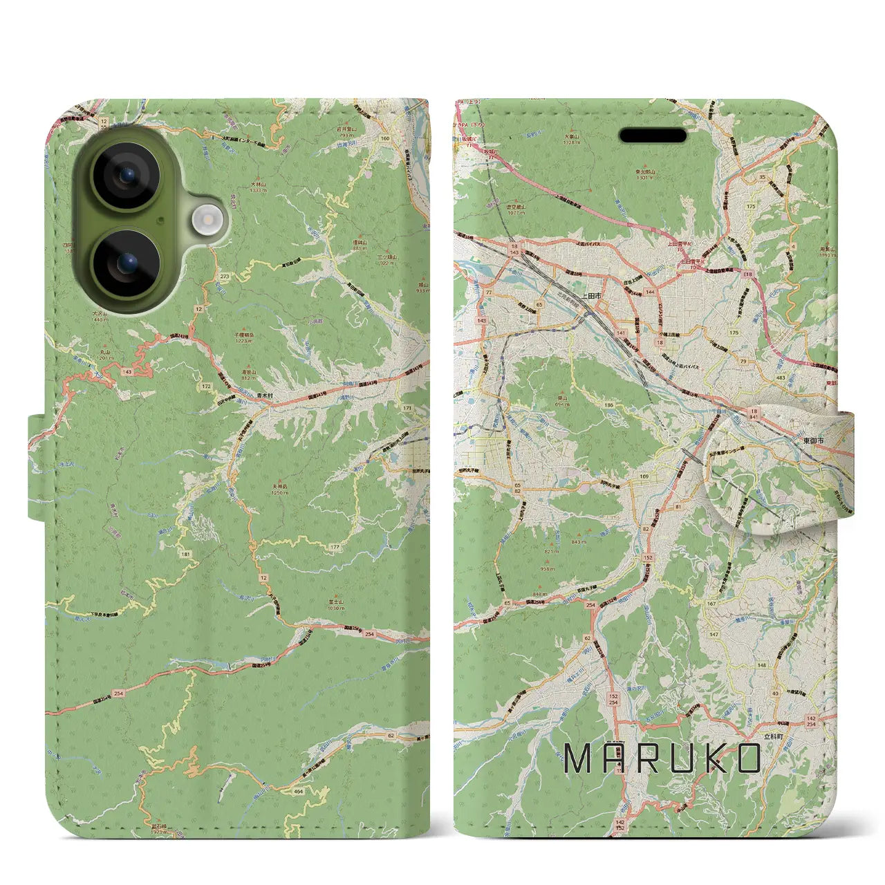 【丸子(長野県)】地図柄iPhoneケース(手帳タイプ)