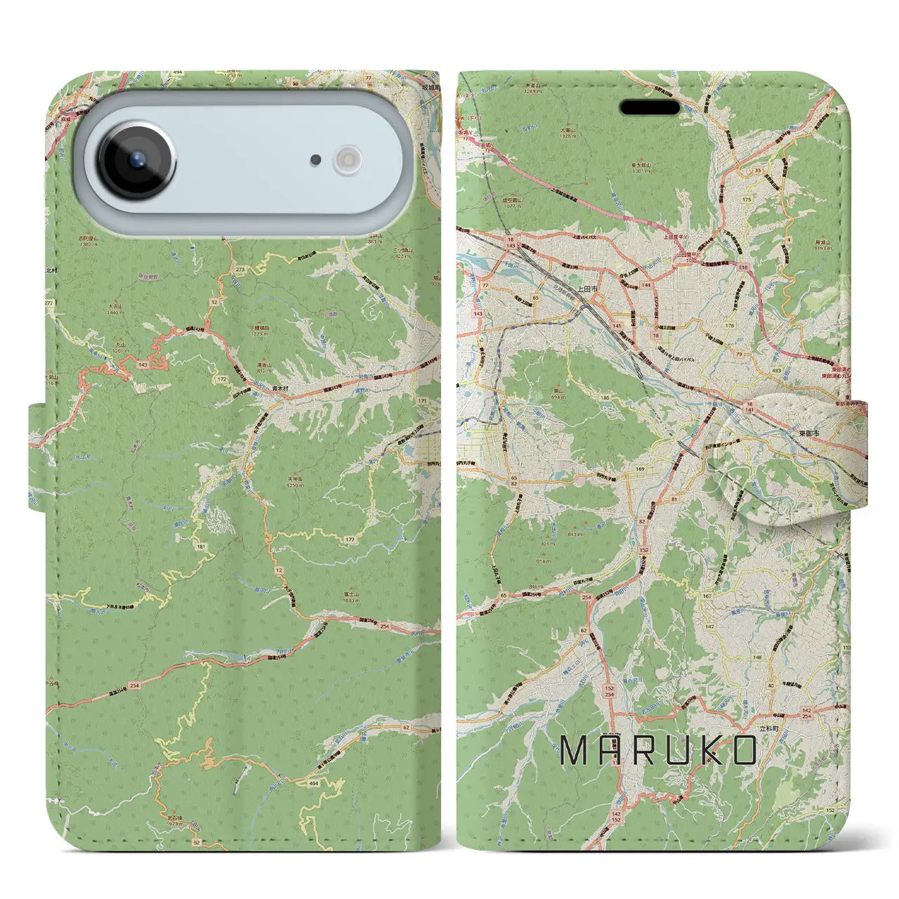 【丸子(長野県)】地図柄iPhoneケース(手帳タイプ)