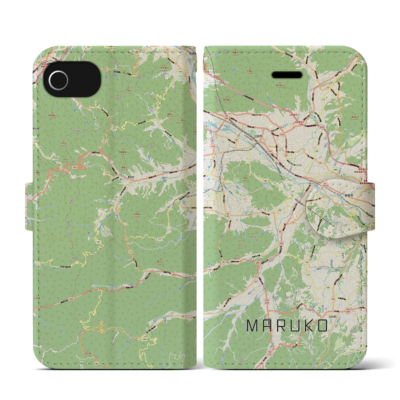 【丸子(長野県)】地図柄iPhoneケース(手帳タイプ)