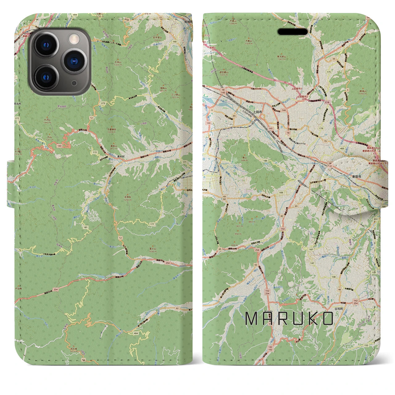 【丸子(長野県)】地図柄iPhoneケース(手帳タイプ)