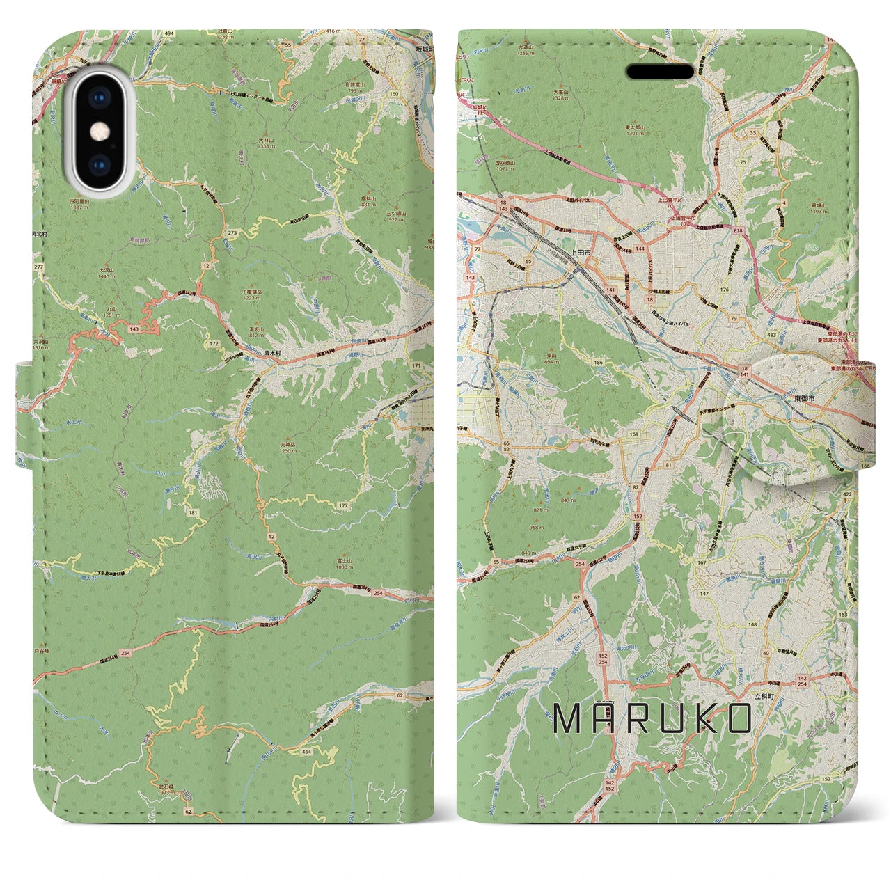 【丸子(長野県)】地図柄iPhoneケース(手帳タイプ)