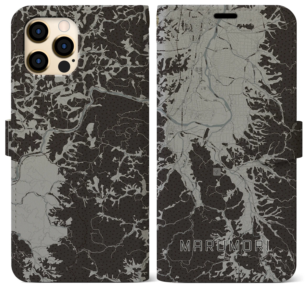 【丸森(宮城県)】地図柄iPhoneケース(手帳タイプ)モノトーン・iPhone 12 Pro Max 用