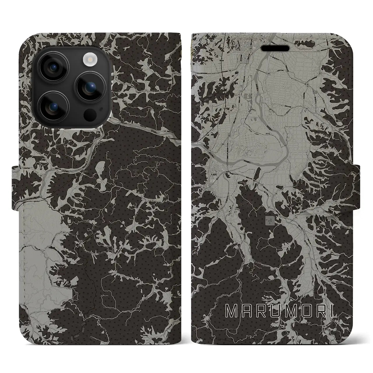 【丸森(宮城県)】地図柄iPhoneケース(手帳タイプ)モノトーン・iPhone 16 用