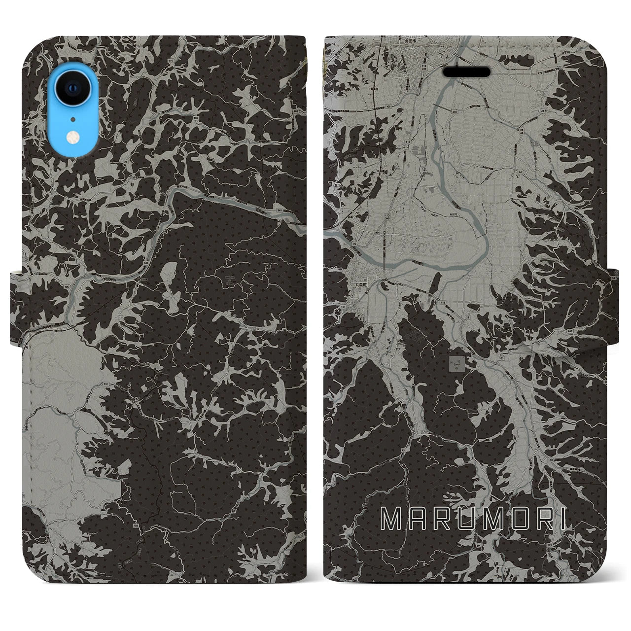 【丸森(宮城県)】地図柄iPhoneケース(手帳タイプ)モノトーン・iPhone XR 用