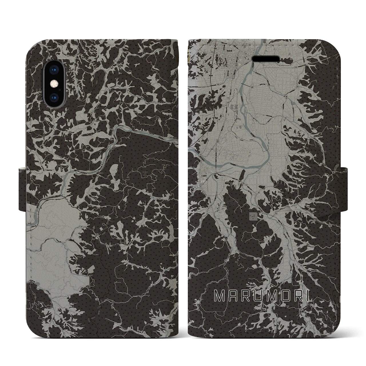 【丸森(宮城県)】地図柄iPhoneケース(手帳タイプ)モノトーン・iPhone XS / X 用