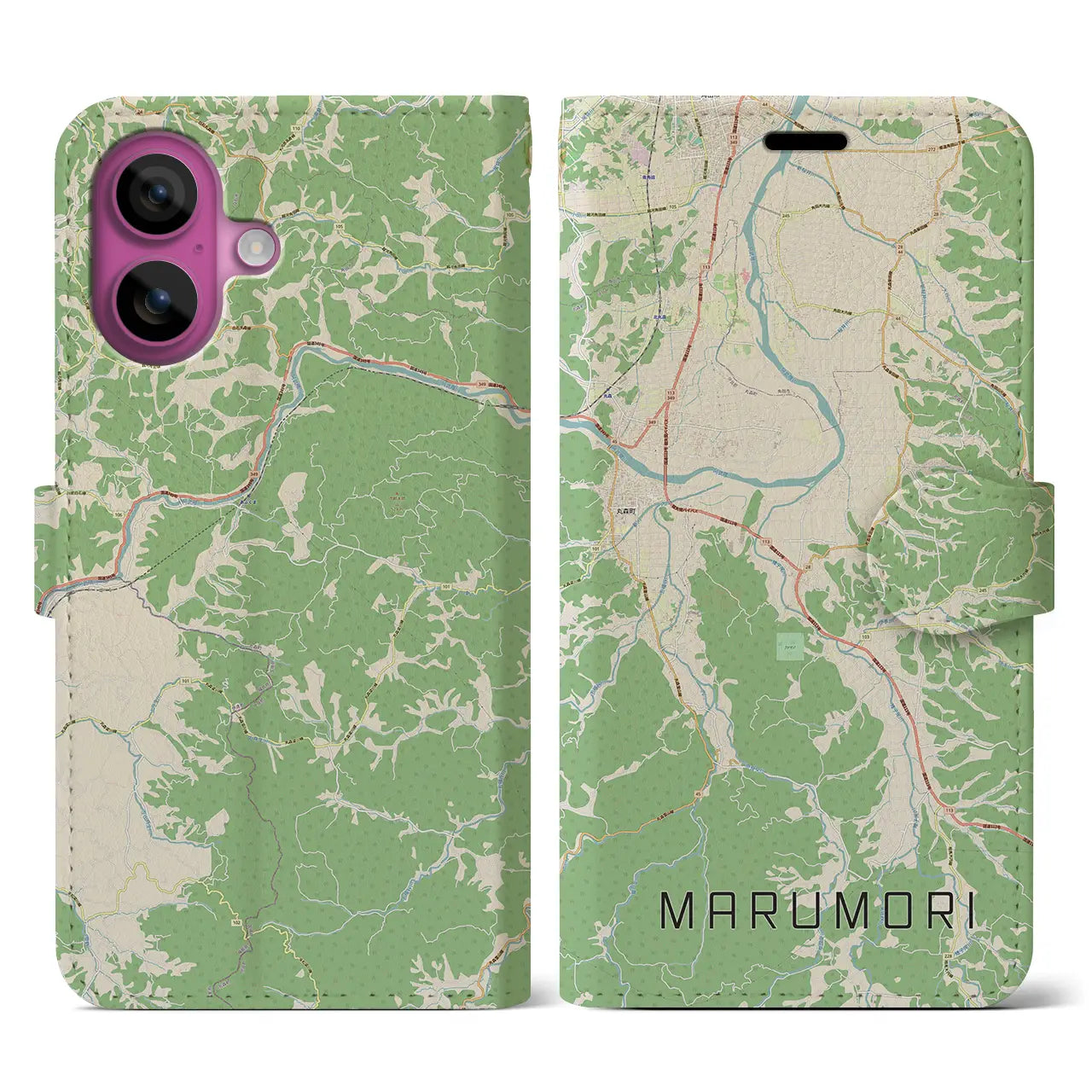 【丸森(宮城県)】地図柄iPhoneケース(手帳タイプ)ナチュラル・iPhone 16 Pro 用