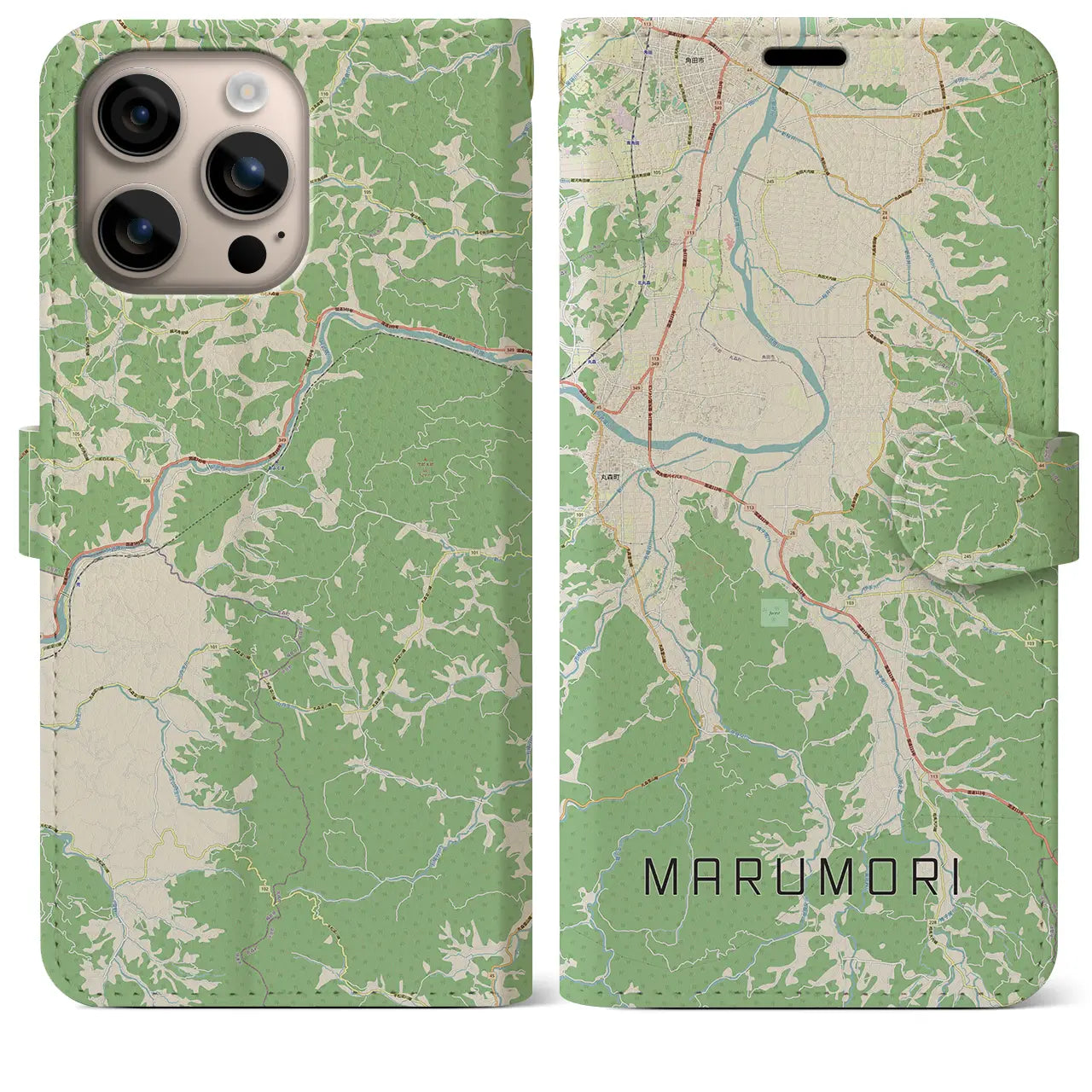 【丸森(宮城県)】地図柄iPhoneケース(手帳タイプ)ナチュラル・iPhone 16 Plus 用