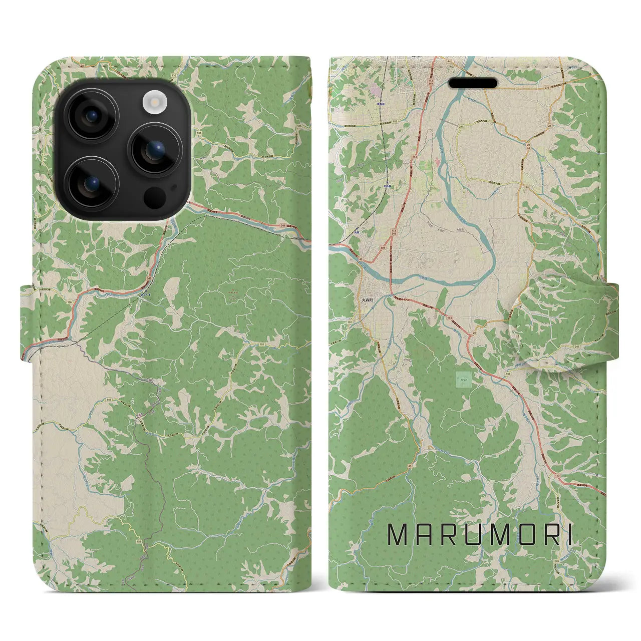 【丸森(宮城県)】地図柄iPhoneケース(手帳タイプ)ナチュラル・iPhone 16 用