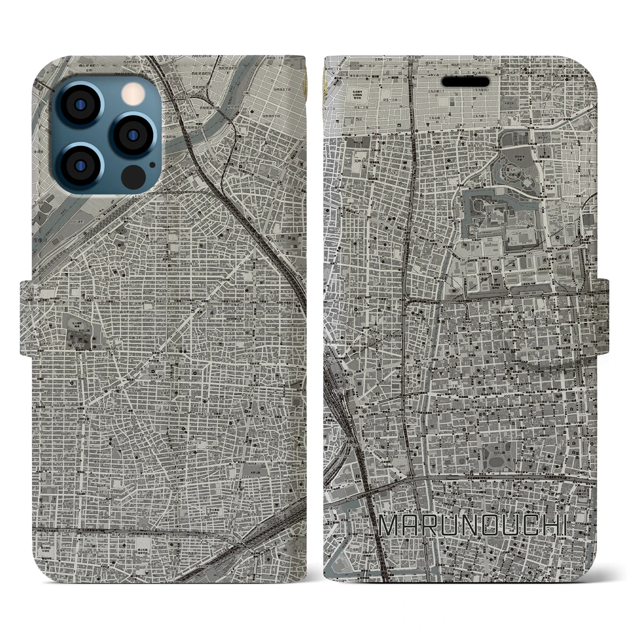 【丸の内(愛知県)】地図柄iPhoneケース(手帳タイプ)