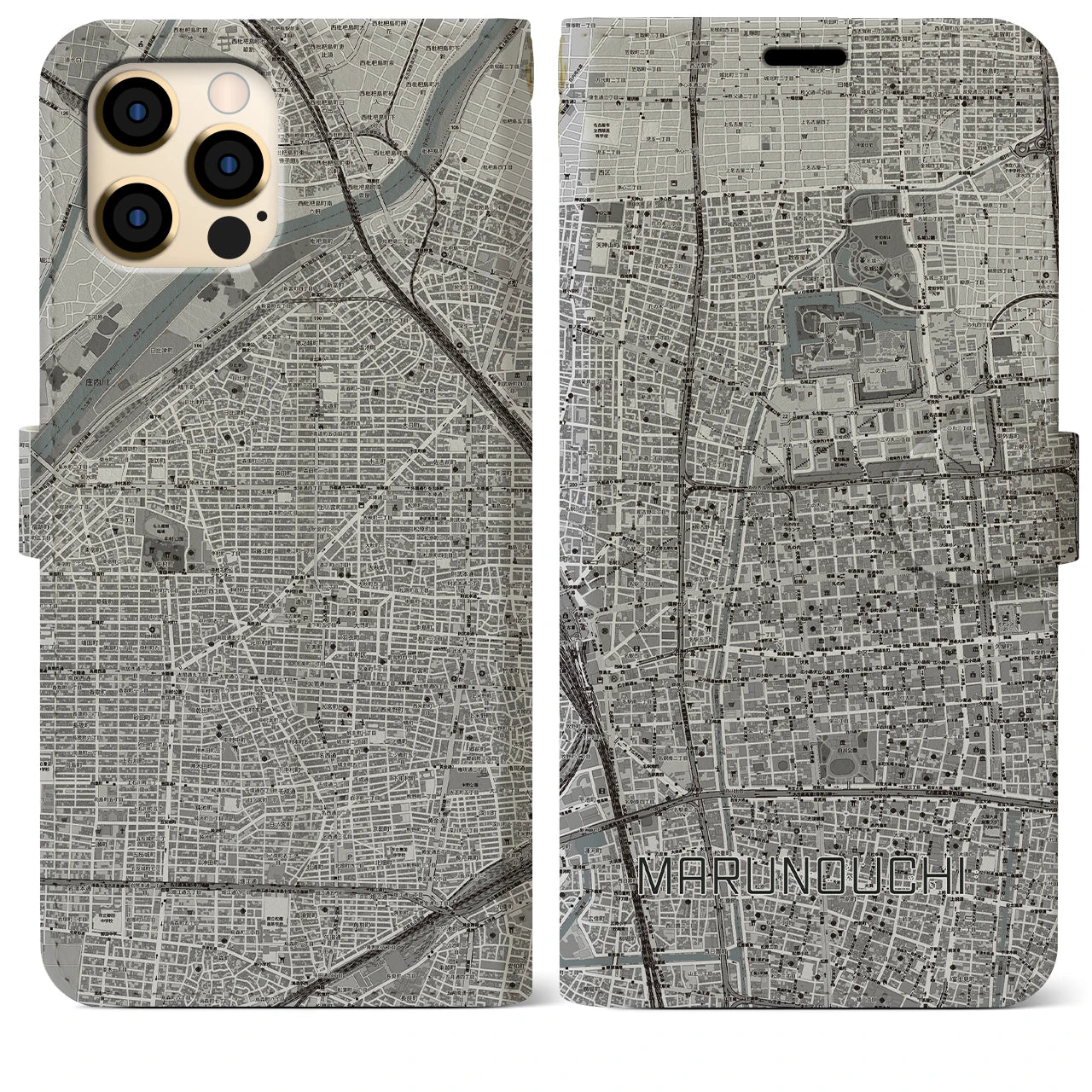 【丸の内(愛知県)】地図柄iPhoneケース(手帳タイプ)