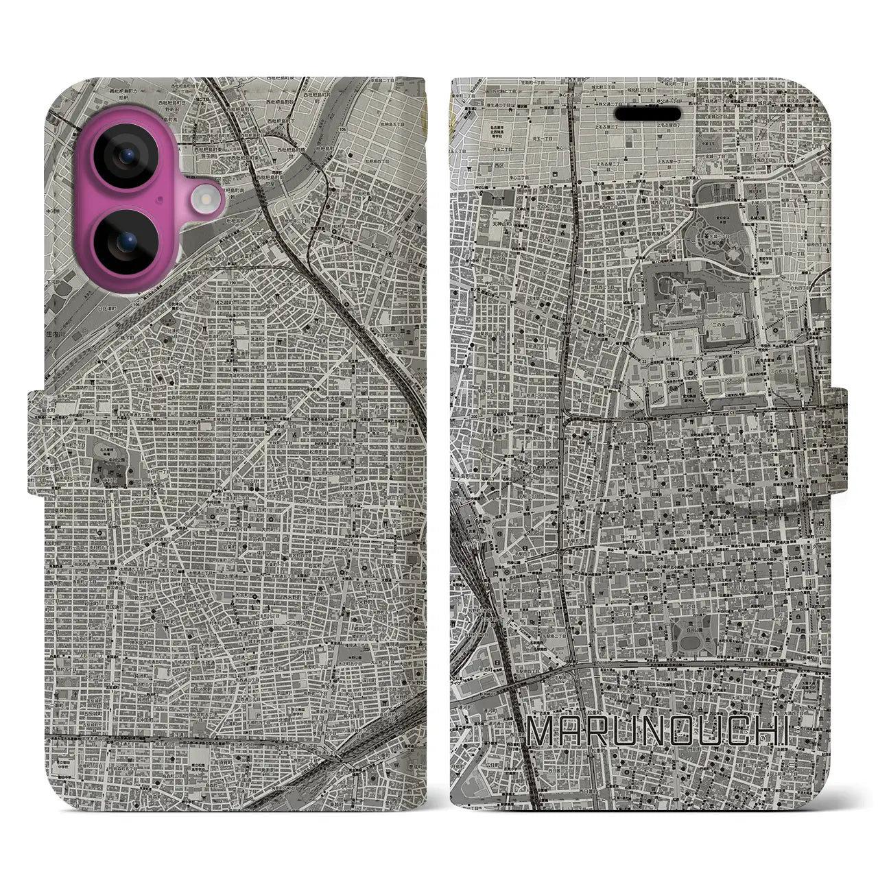 【丸の内(愛知県)】地図柄iPhoneケース(手帳タイプ)