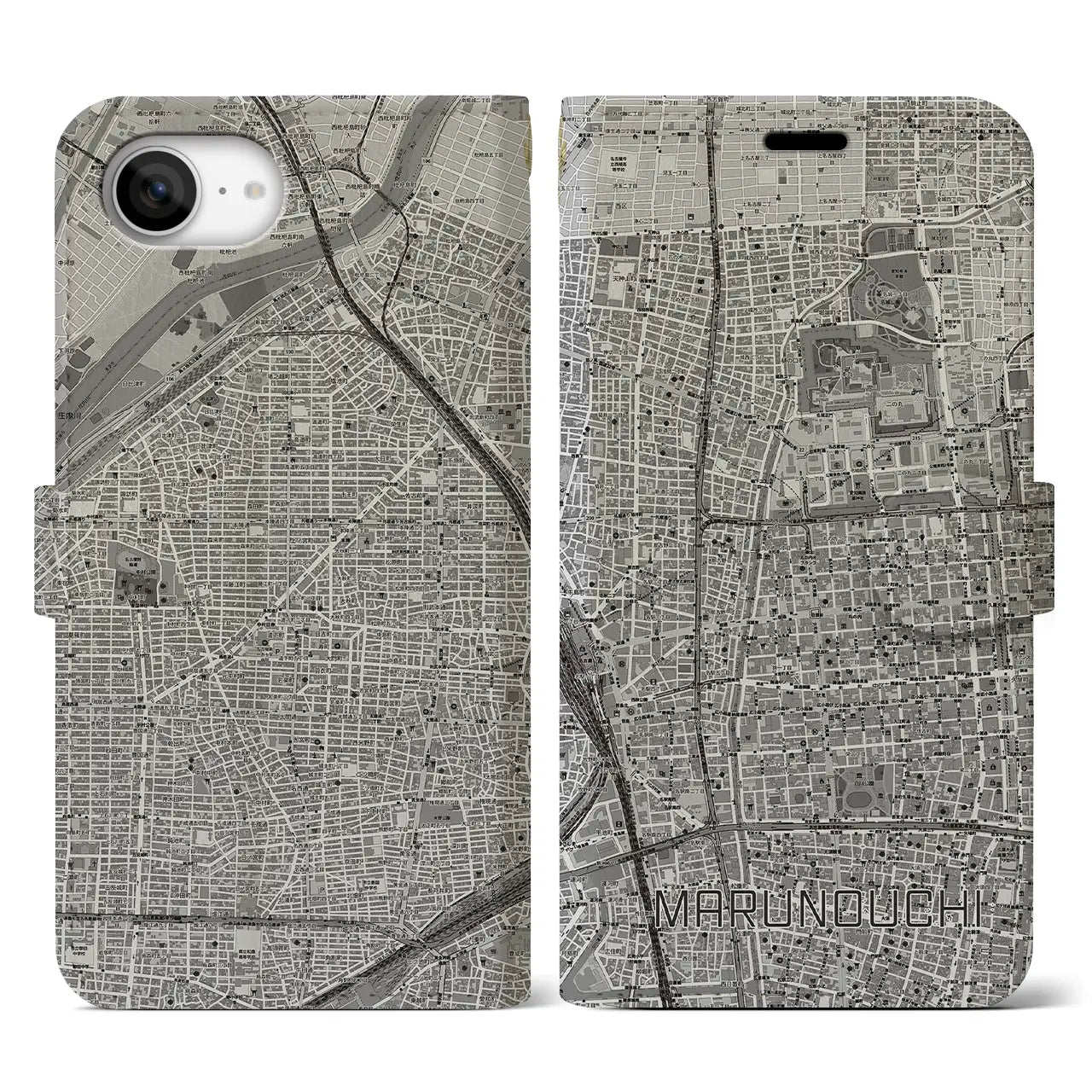 【丸の内(愛知県)】地図柄iPhoneケース(手帳タイプ)