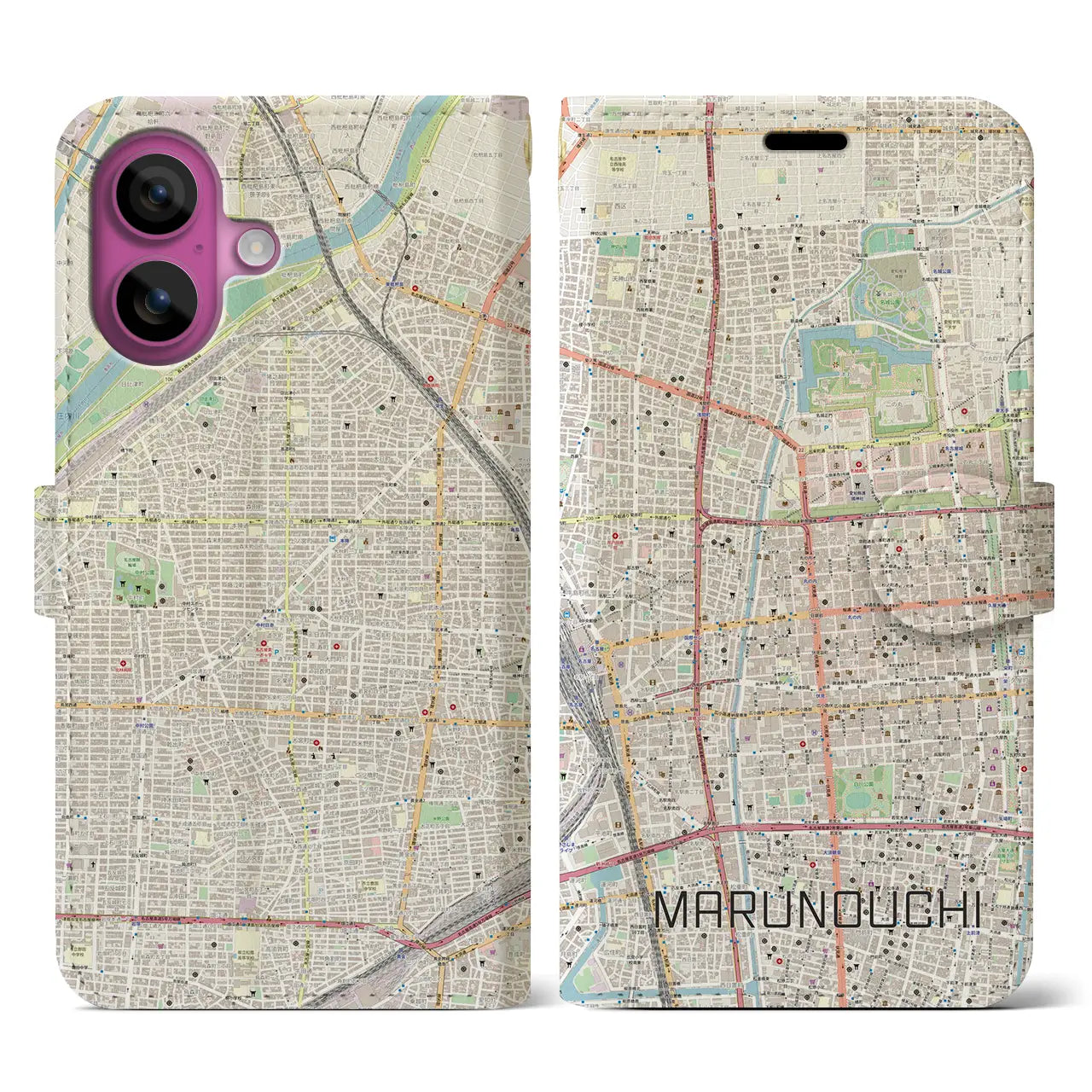 【丸の内(愛知県)】地図柄iPhoneケース(手帳タイプ)