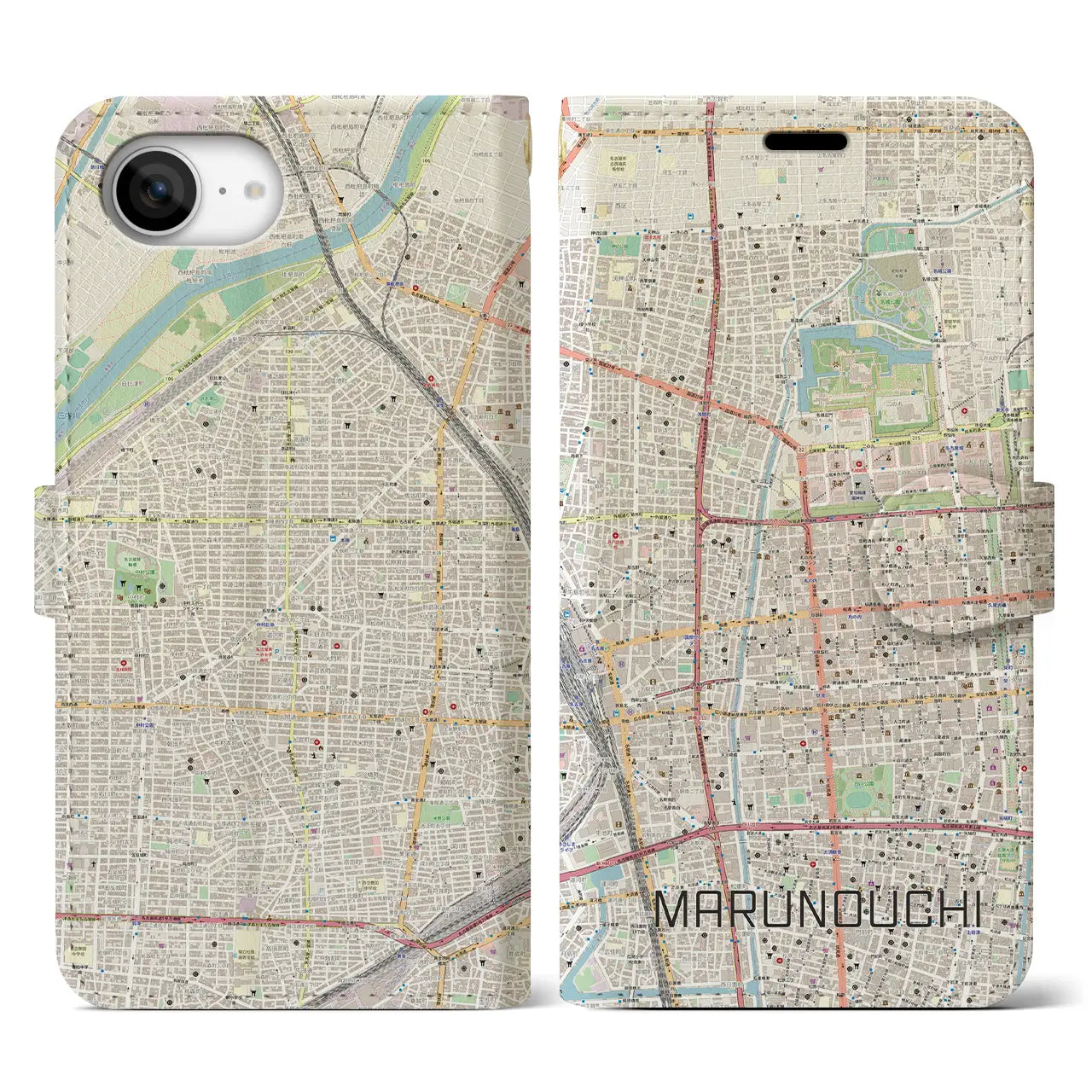 【丸の内(愛知県)】地図柄iPhoneケース(手帳タイプ)