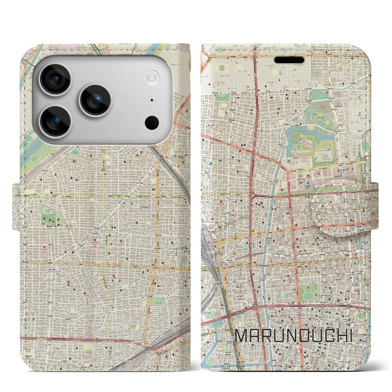 【丸の内(愛知県)】地図柄iPhoneケース(手帳タイプ)