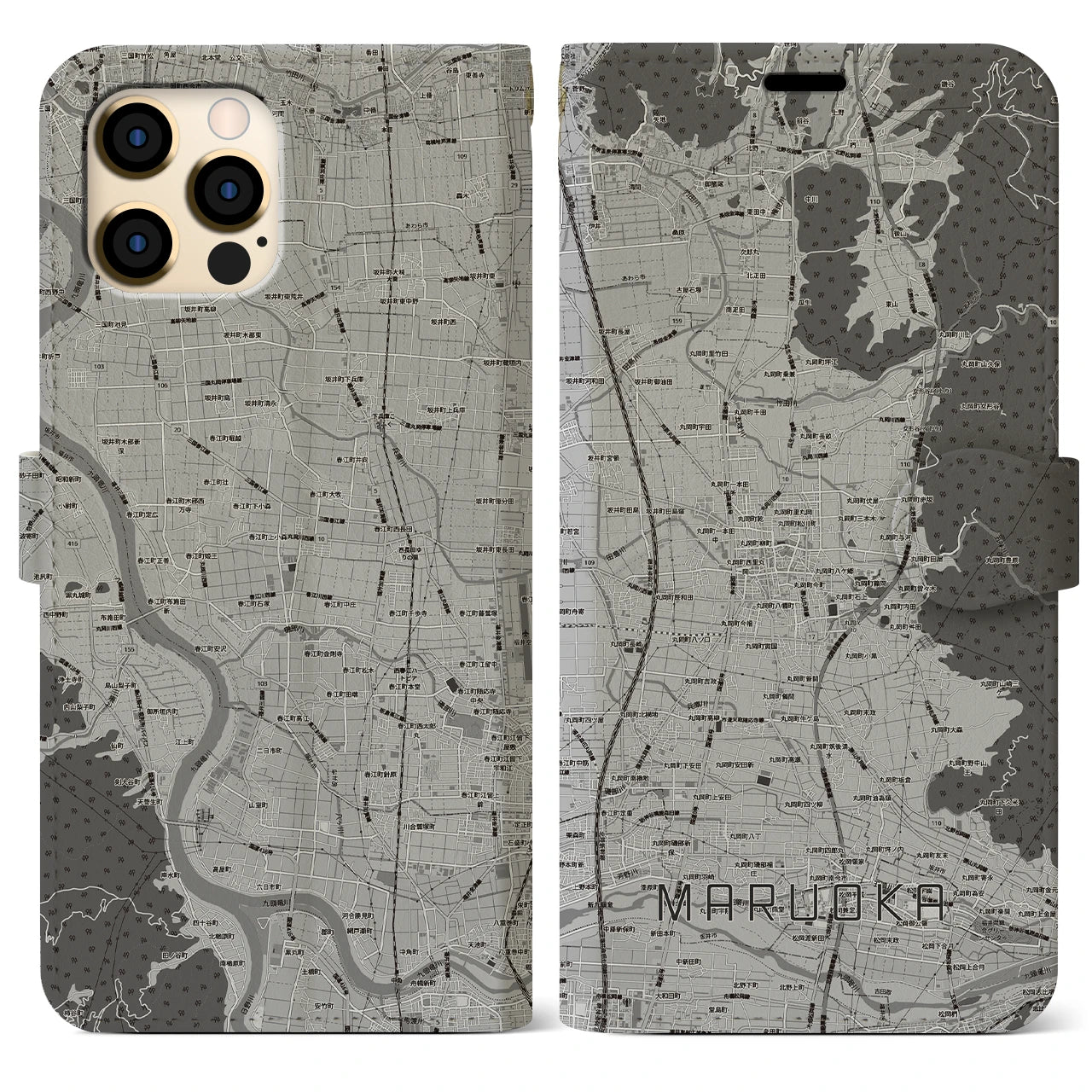 【丸岡(福井県)】地図柄iPhoneケース(手帳タイプ)