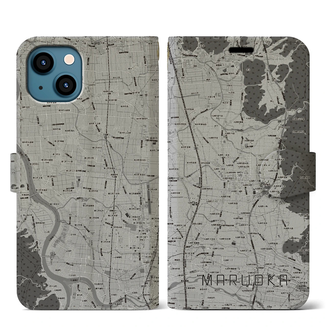 【丸岡(福井県)】地図柄iPhoneケース(手帳タイプ)