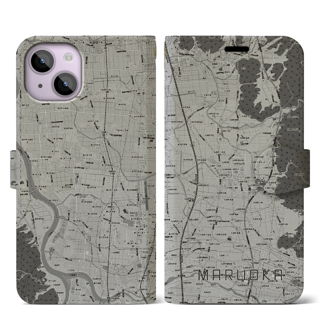 【丸岡(福井県)】地図柄iPhoneケース(手帳タイプ)