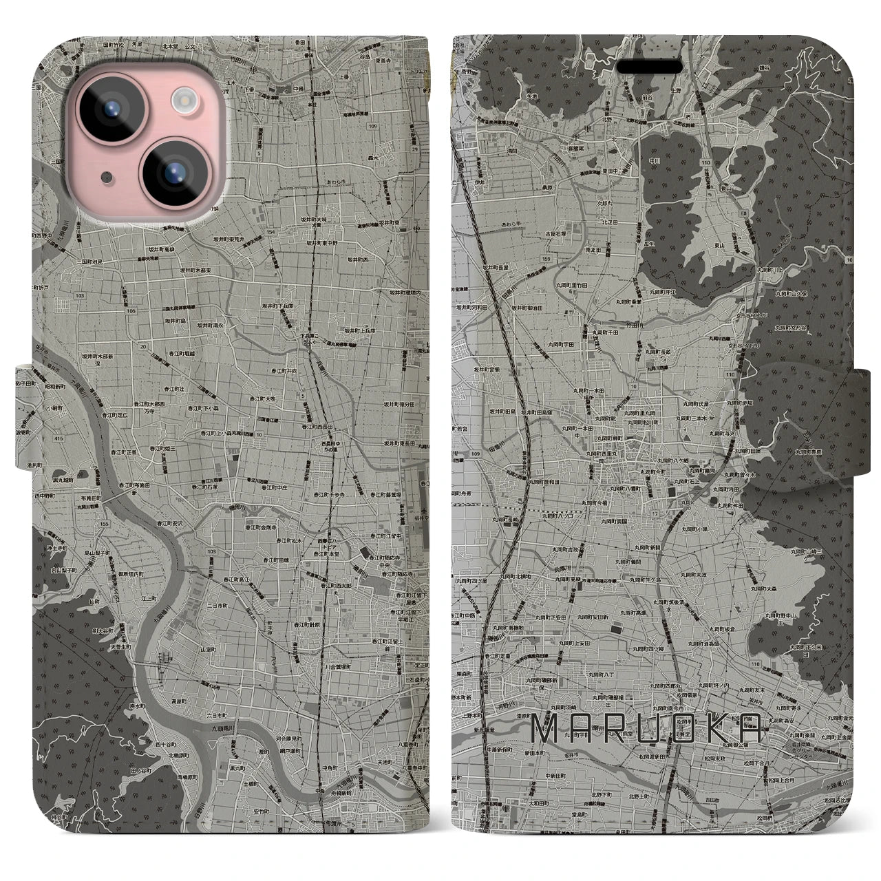 【丸岡(福井県)】地図柄iPhoneケース(手帳タイプ)