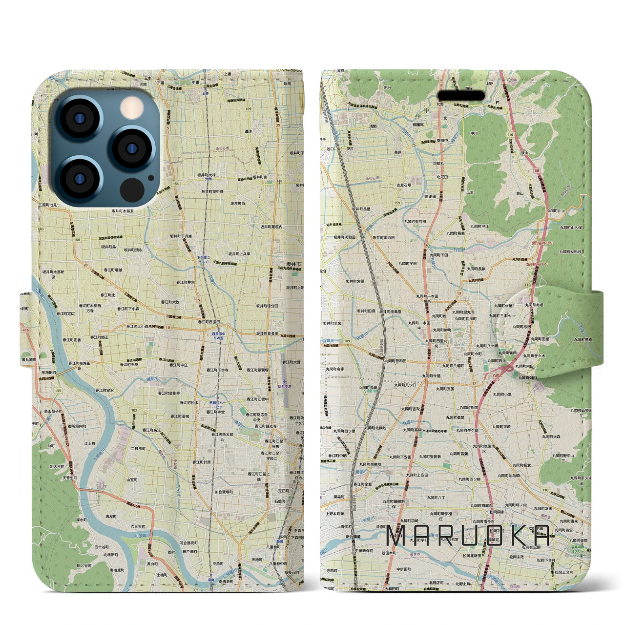 【丸岡(福井県)】地図柄iPhoneケース(手帳タイプ)