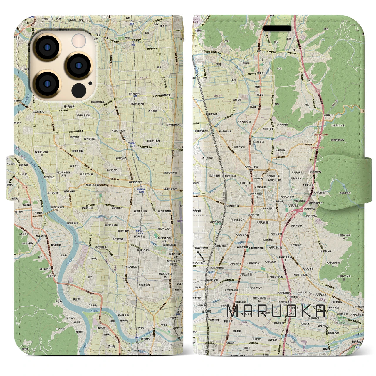 【丸岡(福井県)】地図柄iPhoneケース(手帳タイプ)