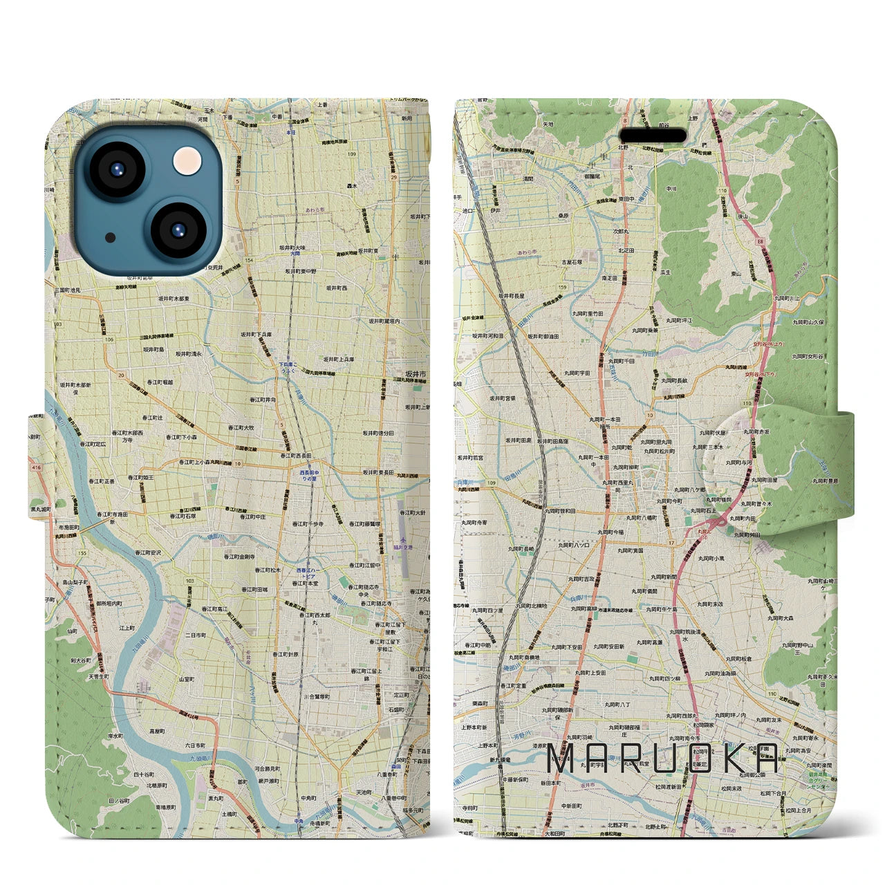 【丸岡(福井県)】地図柄iPhoneケース(手帳タイプ)