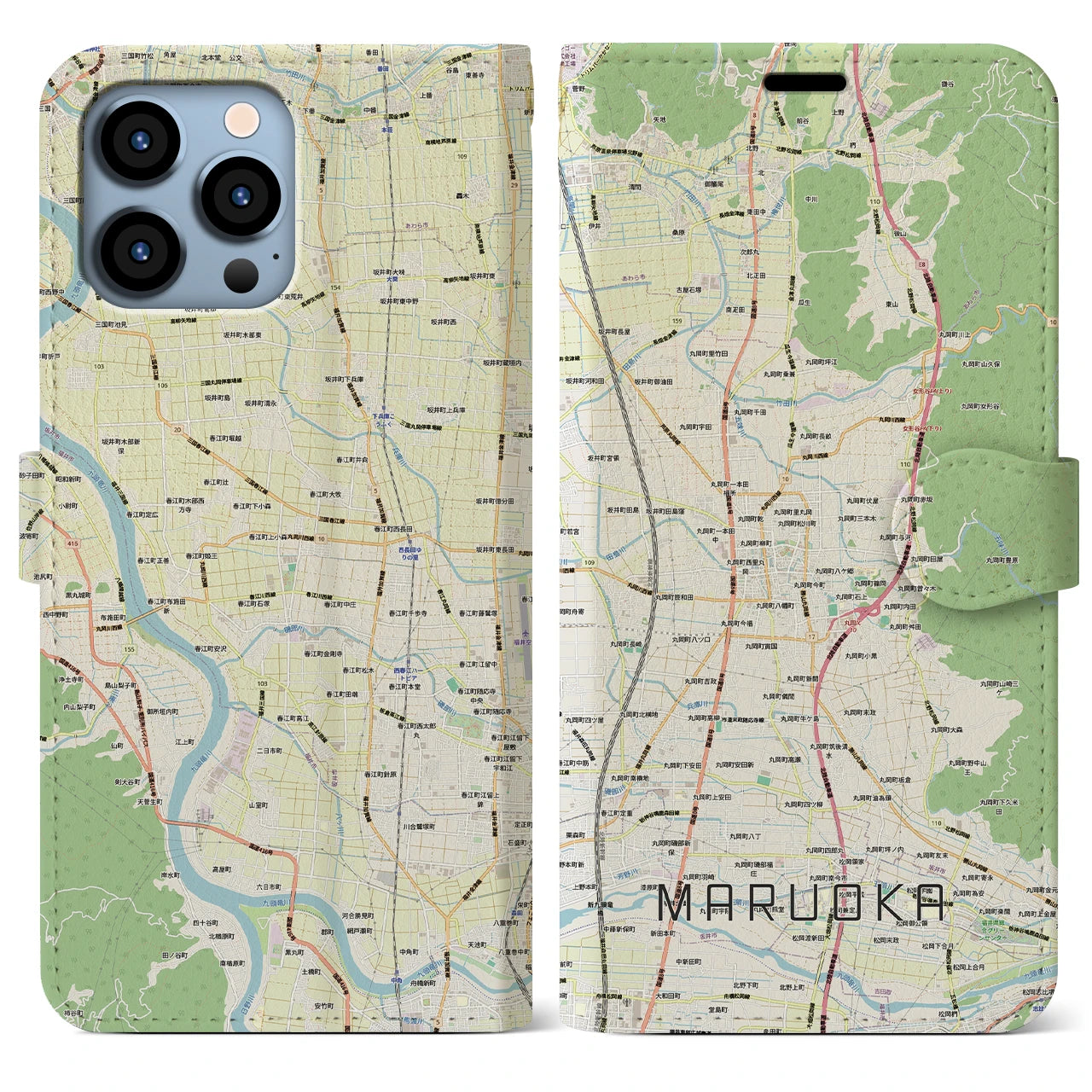 【丸岡(福井県)】地図柄iPhoneケース(手帳タイプ)