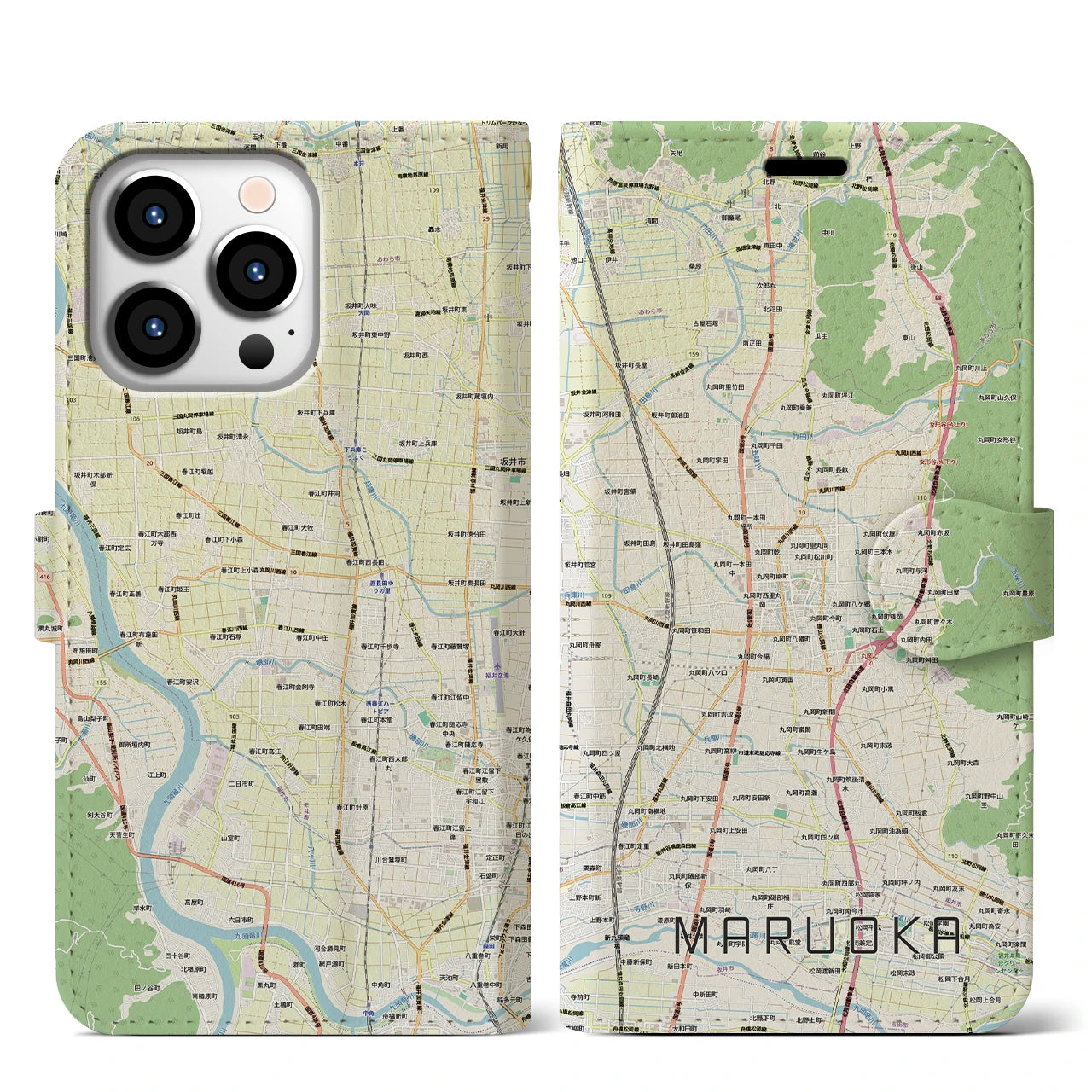 【丸岡(福井県)】地図柄iPhoneケース(手帳タイプ)