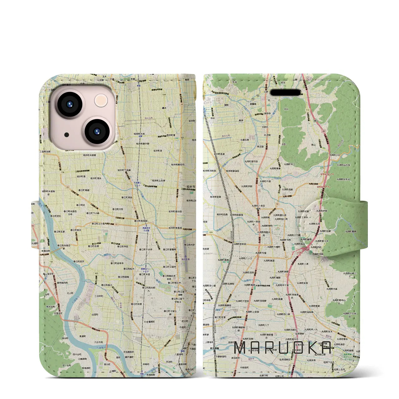 【丸岡(福井県)】地図柄iPhoneケース(手帳タイプ)