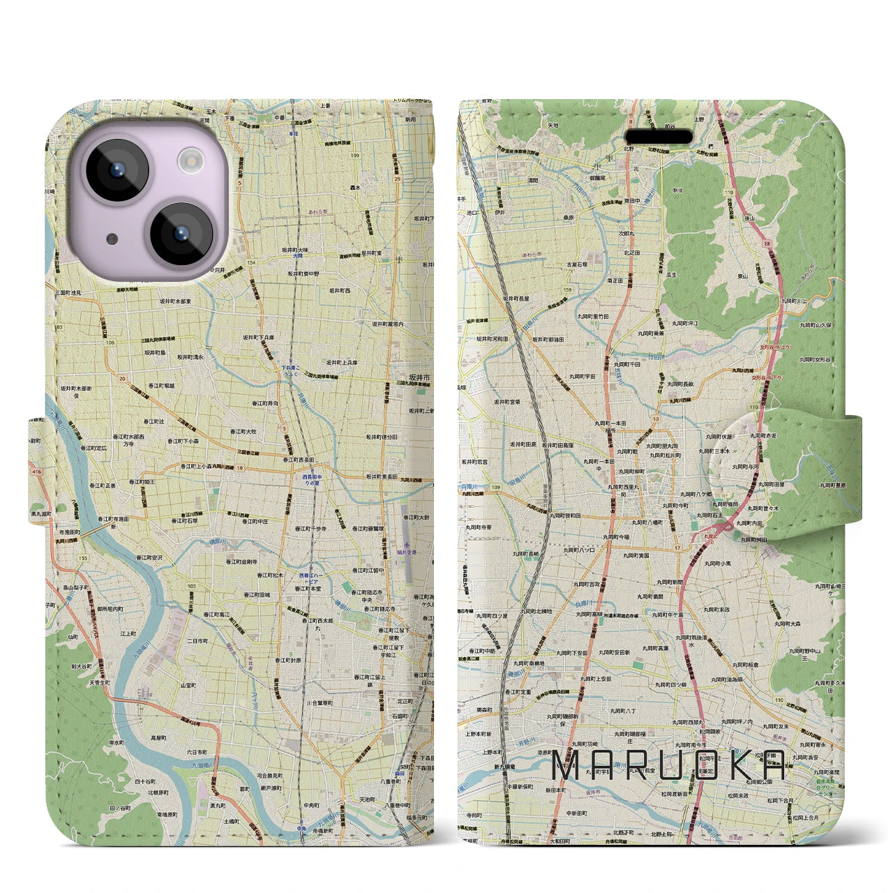 【丸岡(福井県)】地図柄iPhoneケース(手帳タイプ)