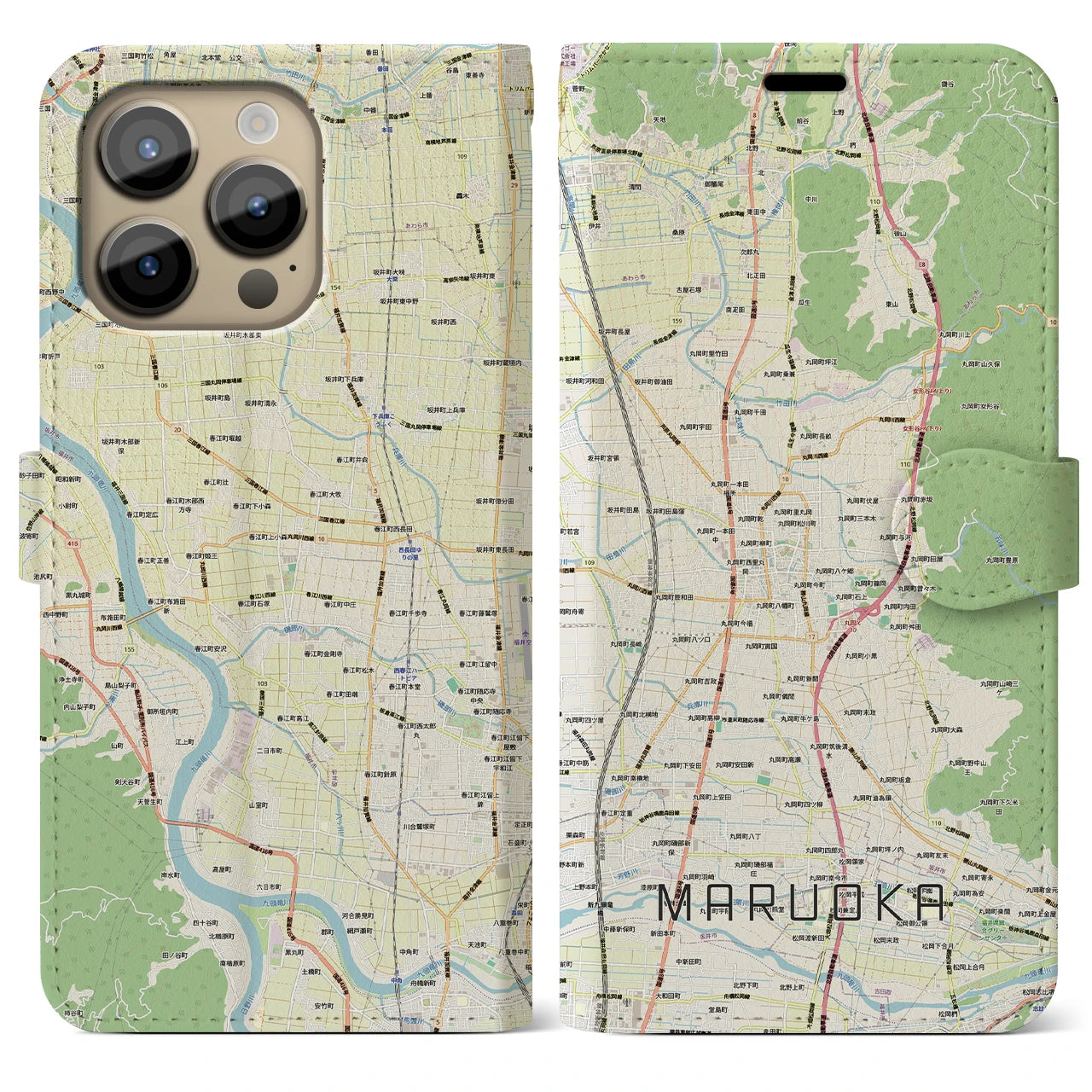 【丸岡(福井県)】地図柄iPhoneケース(手帳タイプ)