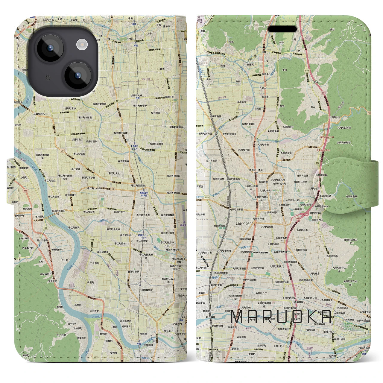 【丸岡(福井県)】地図柄iPhoneケース(手帳タイプ)