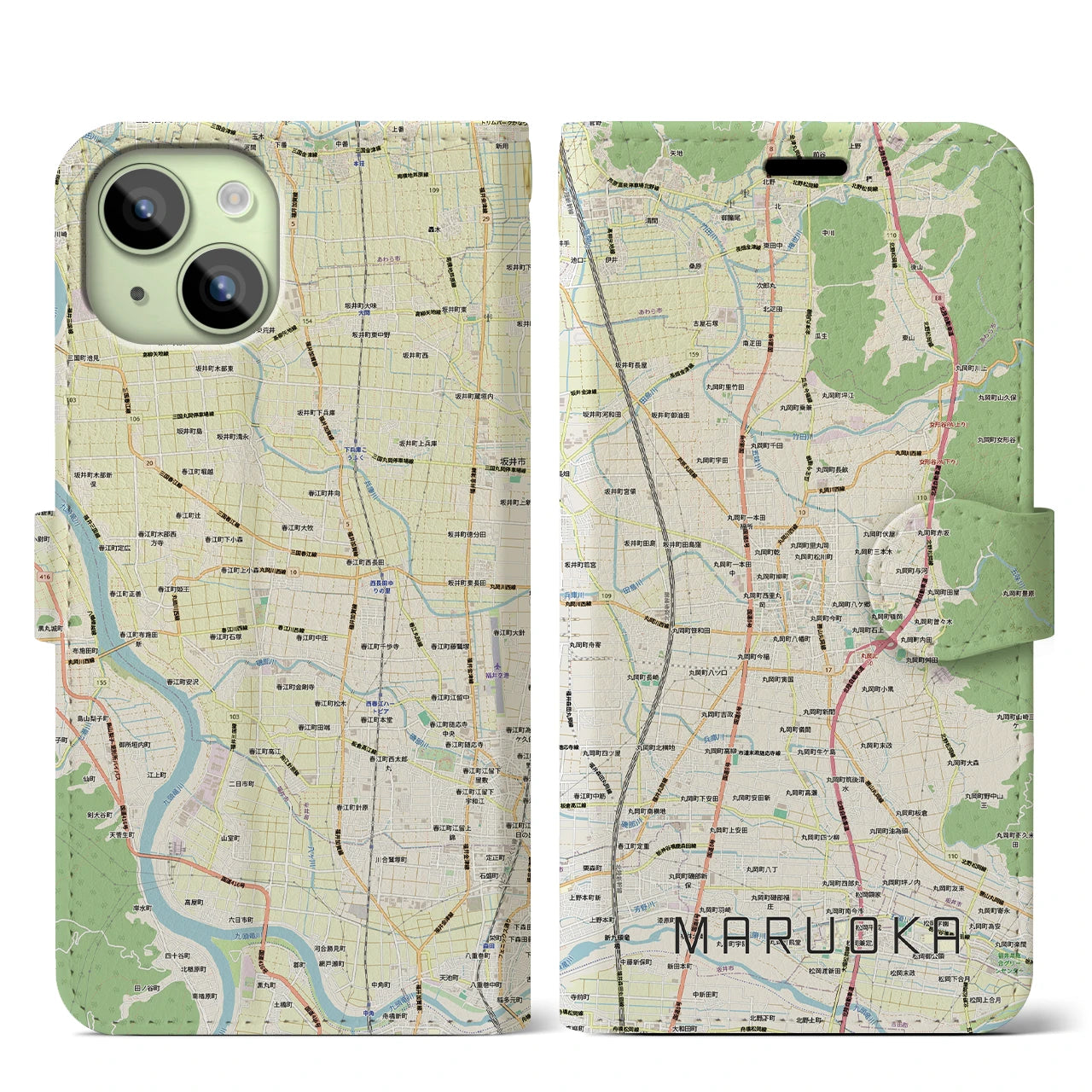 【丸岡(福井県)】地図柄iPhoneケース(手帳タイプ)