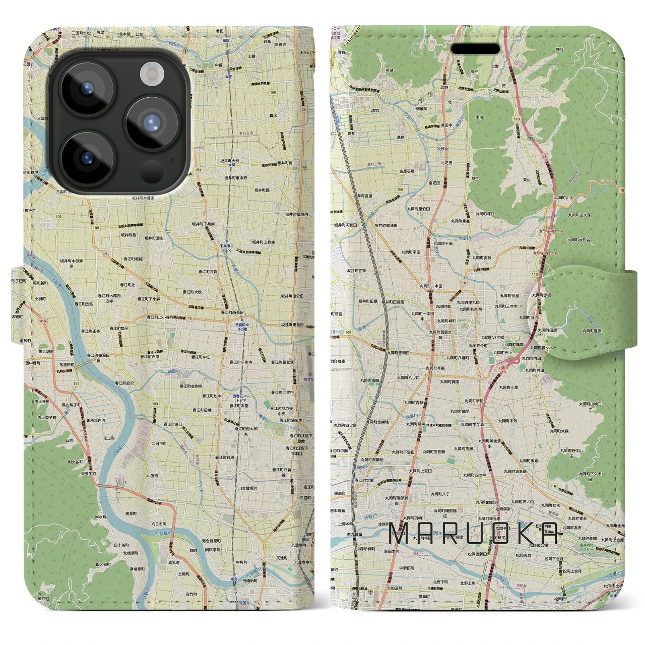 【丸岡(福井県)】地図柄iPhoneケース(手帳タイプ)
