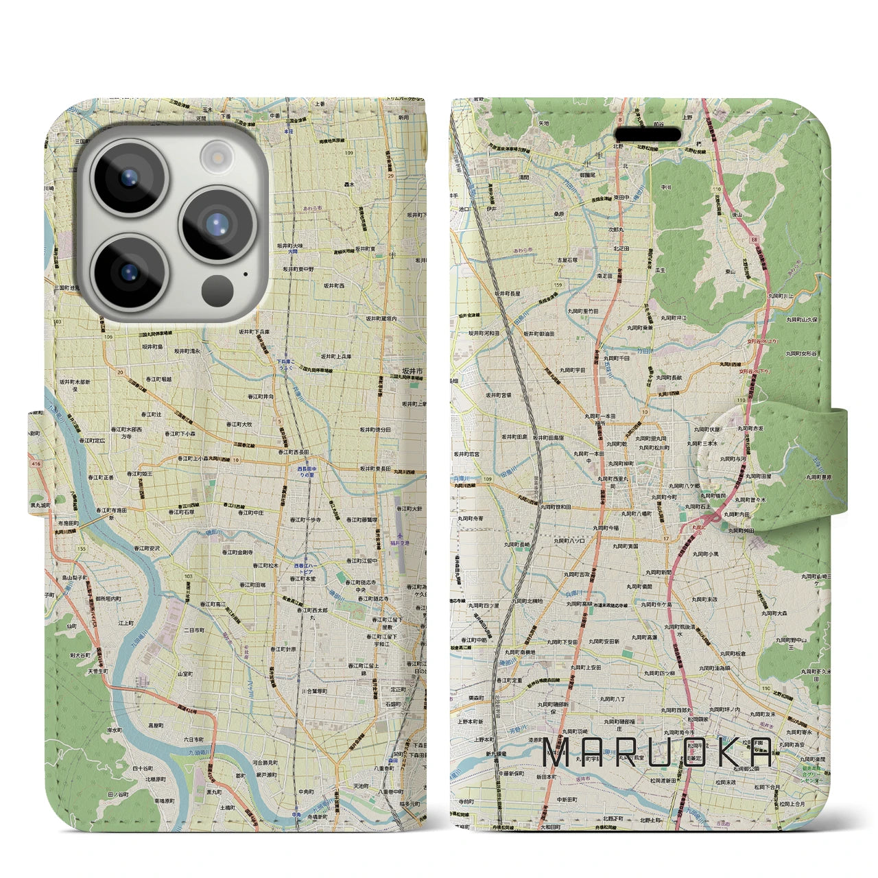 【丸岡(福井県)】地図柄iPhoneケース(手帳タイプ)