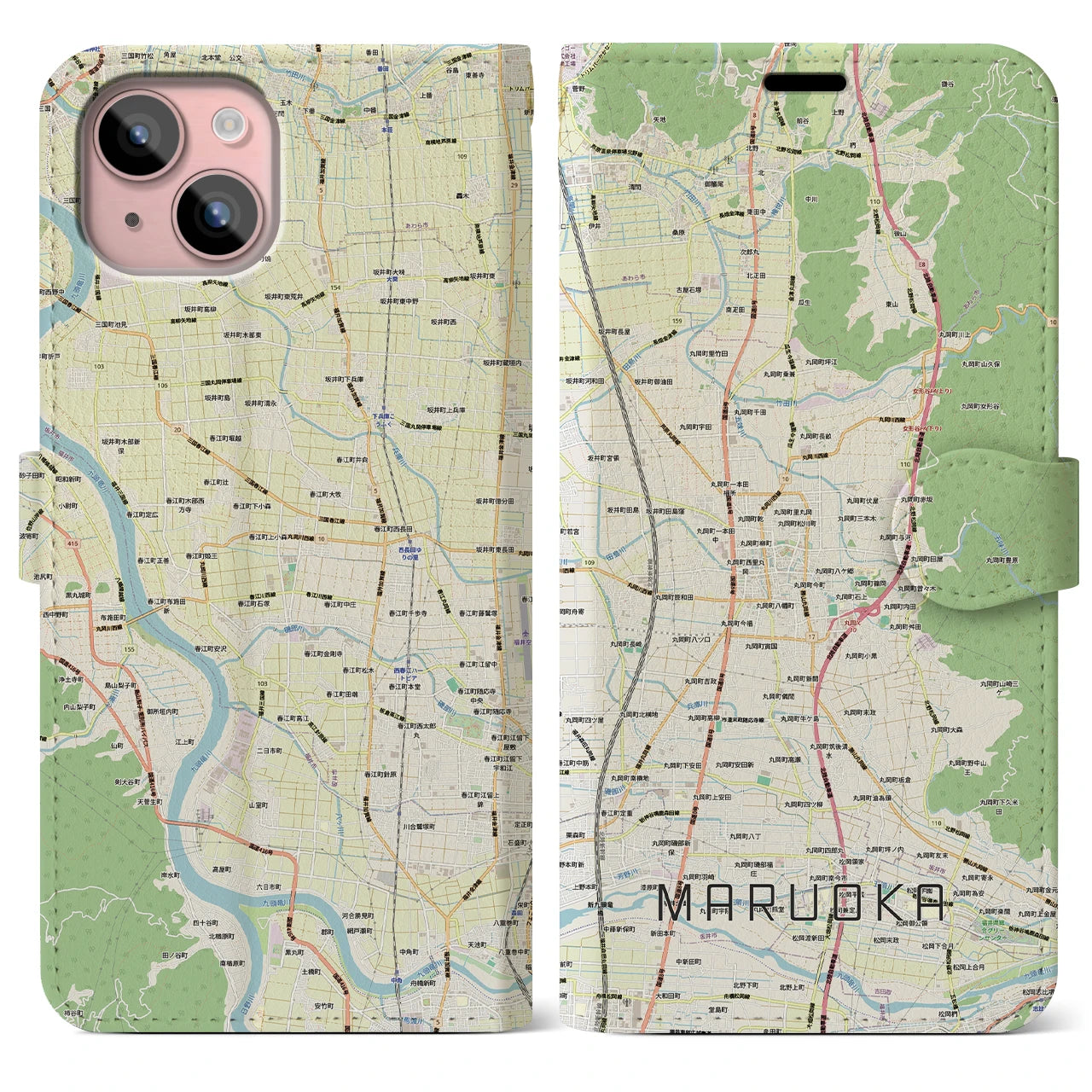 【丸岡(福井県)】地図柄iPhoneケース(手帳タイプ)