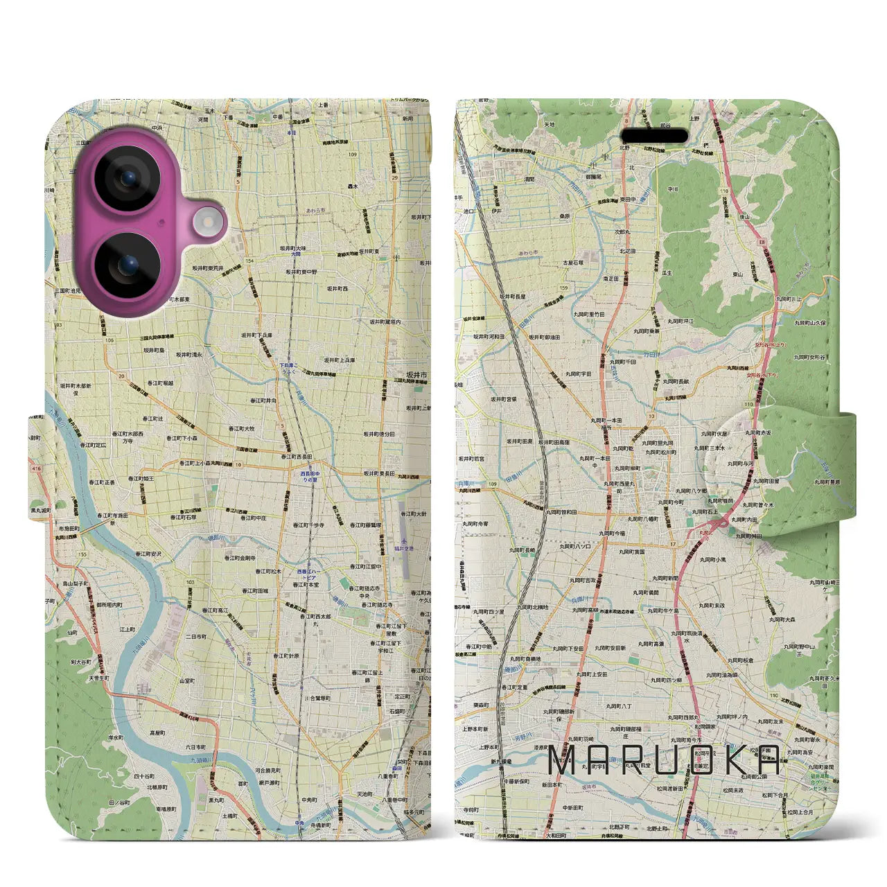【丸岡(福井県)】地図柄iPhoneケース(手帳タイプ)