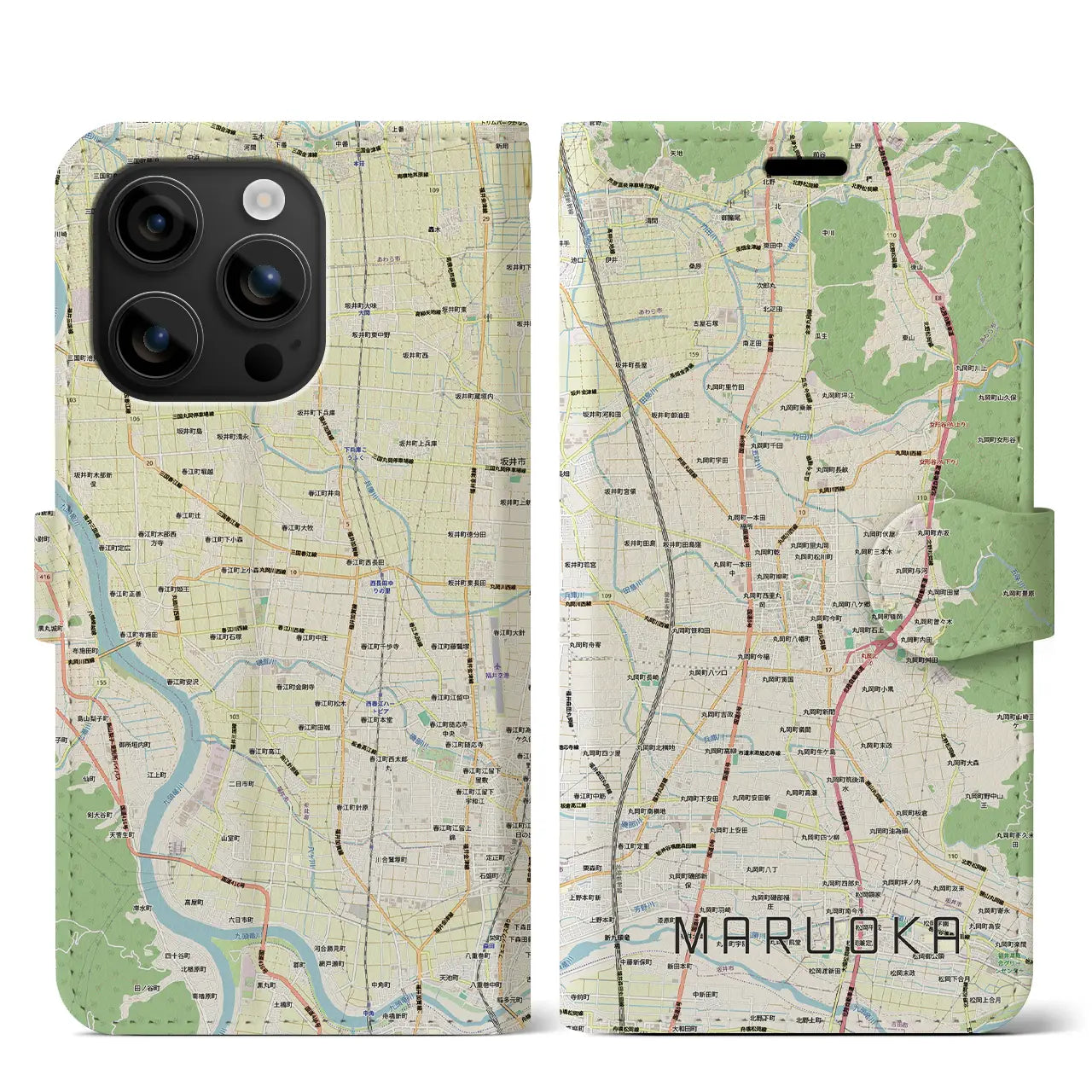 【丸岡(福井県)】地図柄iPhoneケース(手帳タイプ)
